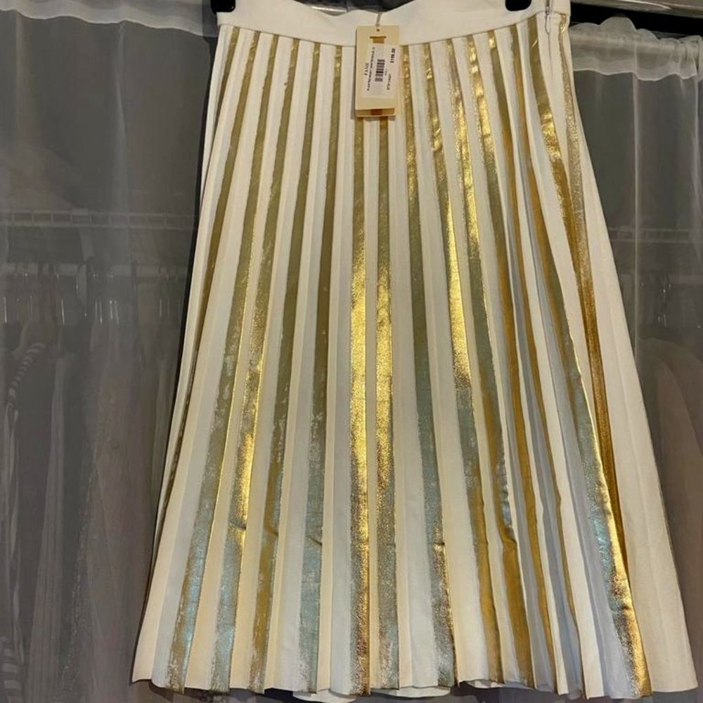 White and Gold pleated skirt- Never Worn With Tag! Size 2